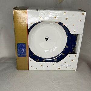 Sakura Galaxy Soup Bowl Blue Set 4 Fine Porcelain 14 K Gold Holiday Dinnerware